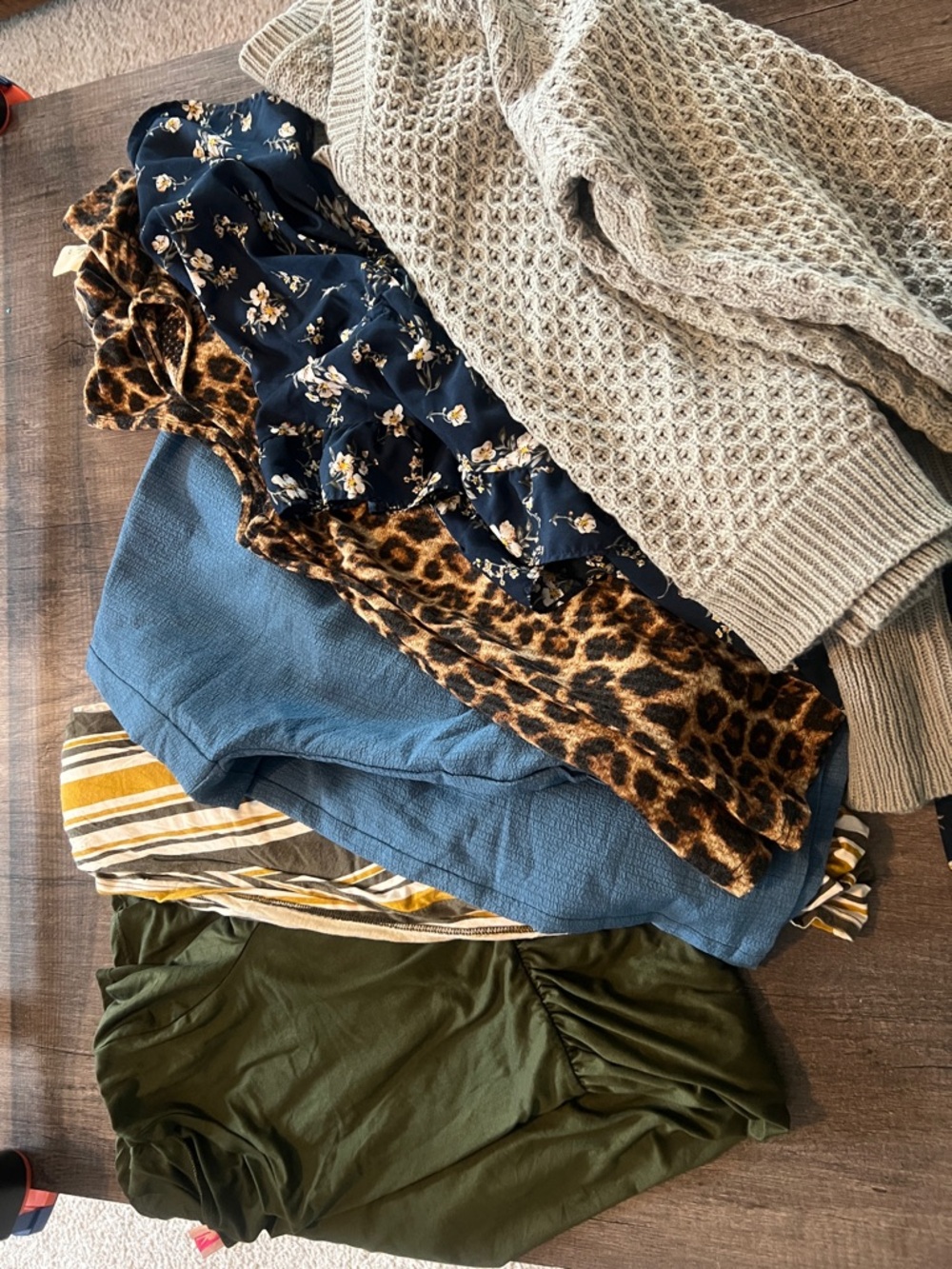 Mixed Women's Clothing Bundle - Neutral Knit, Leopard, Navy Floral, Olive & Blue